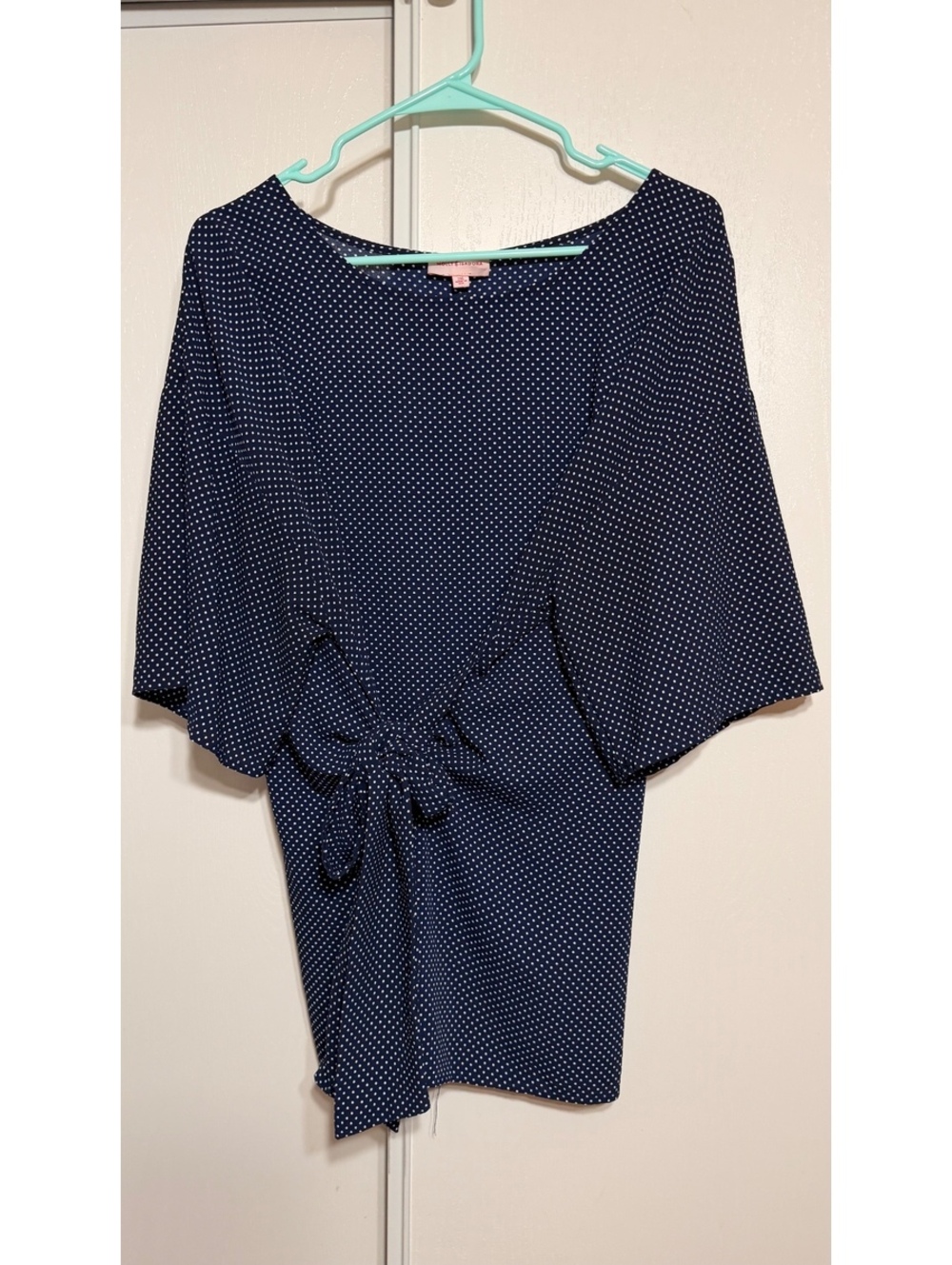Molly & Isadora Women’s 2XL Blue Polka Dot Tie Front Blouse Made in USA